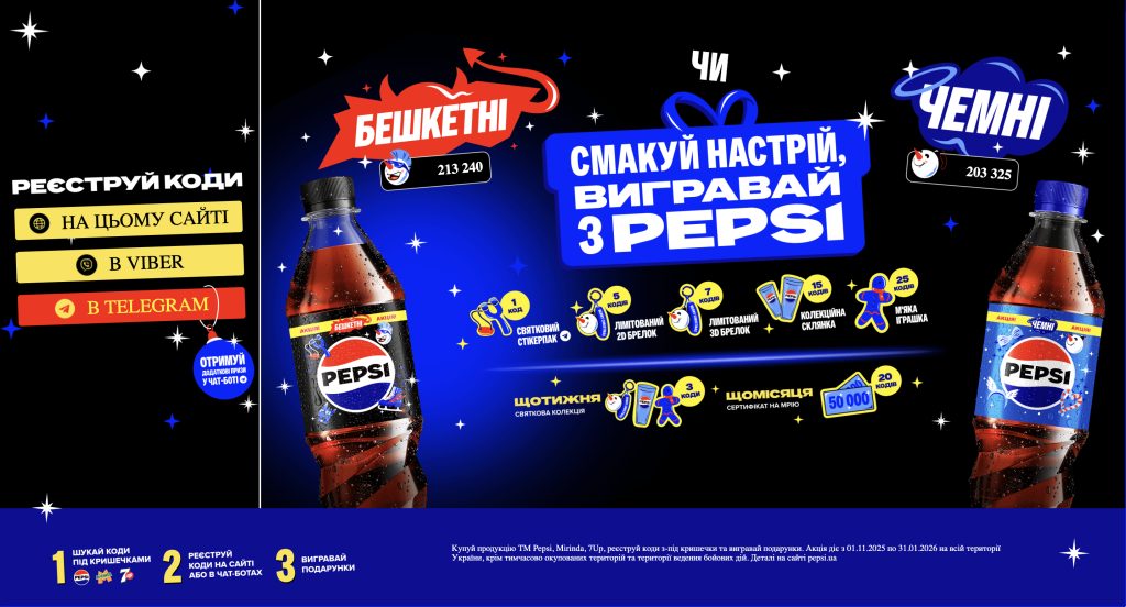 Pepsi запускает подарочную акцию: как получить лимитированные призы за коды под крышками