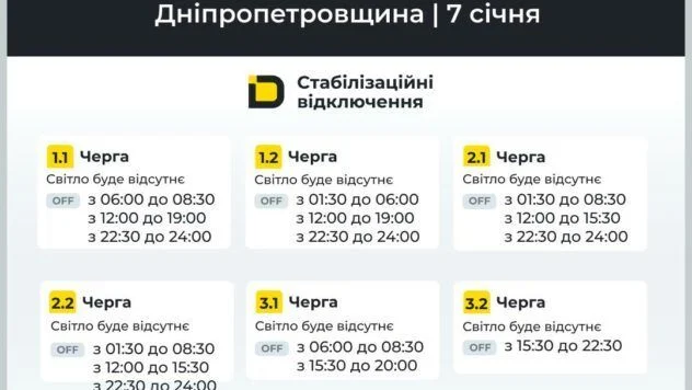 Отключение света в Днепре и Днепропетровской области 7 января: график и очереди