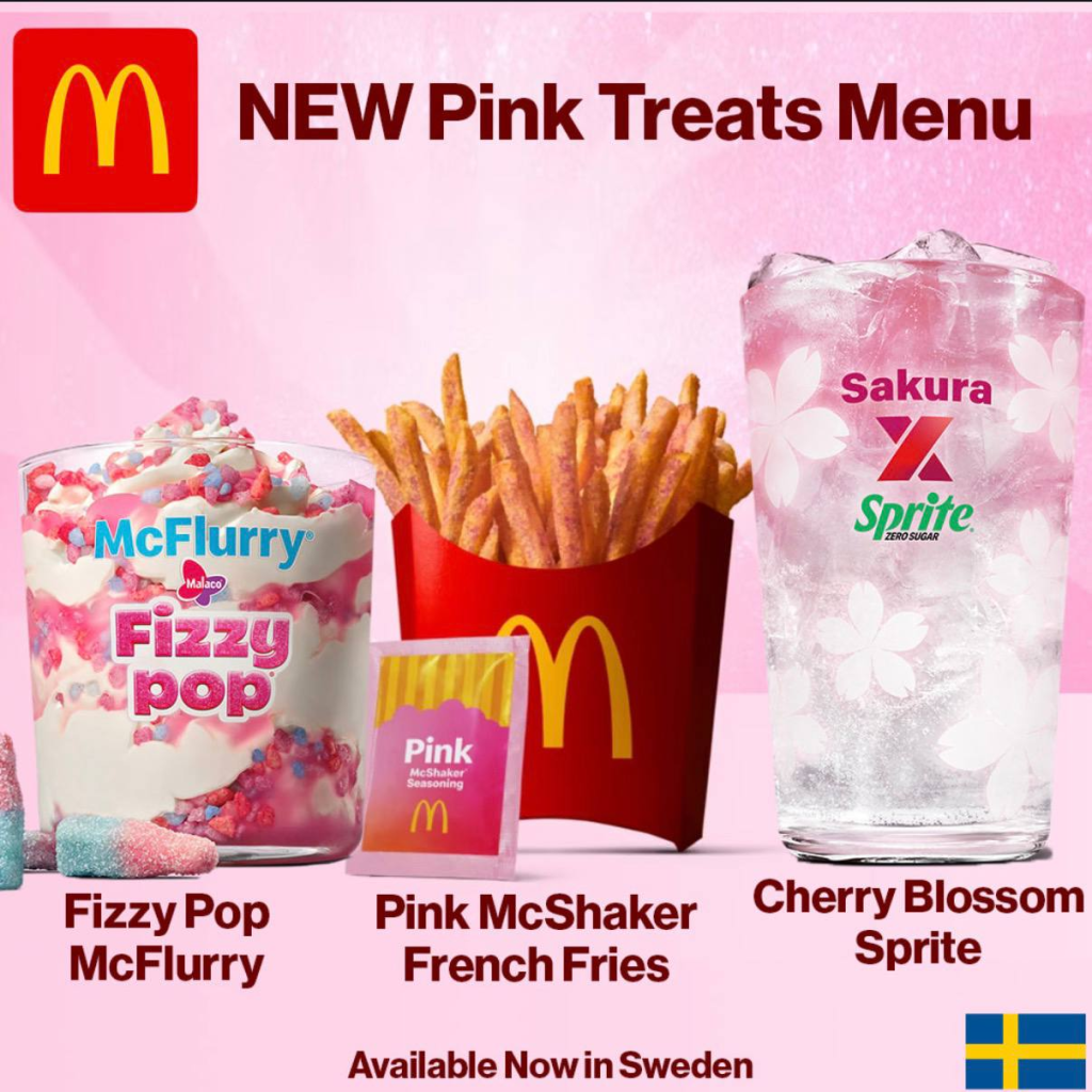 McDonald’s запустил розовое меню Pink Treats: McFlurry с мармеладками, розовый картофель фри и Sakura Sprite