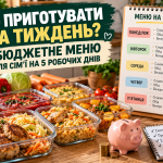 Бюджетне меню для сім’ї на 5 робочих днів: що приготувати на сніданок, обід і вечерю, список продуктів, поради для економії та прості страви.