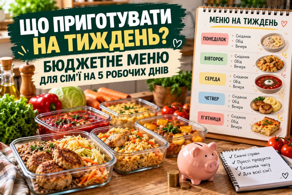 Бюджетне меню для сім’ї на 5 робочих днів: що приготувати на сніданок, обід і вечерю, список продуктів, поради для економії та прості страви.