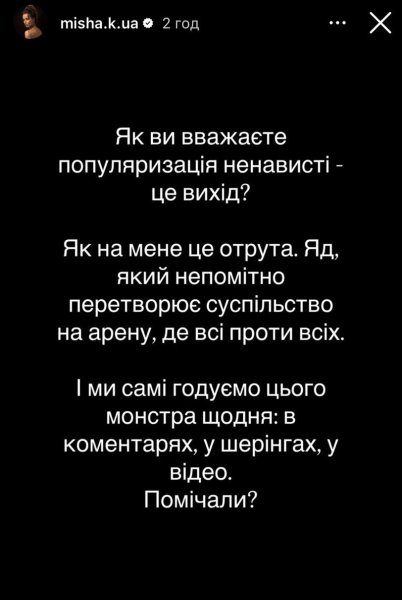 "Випалює простір нах*й": Мішина поміркувала про небезпеку ненависті